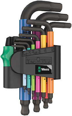 Набор Г-образных ключей WERA 950/9 SPKS Hex-Plus Multicolour BlackLaser 2 с шаром, 9 пр., 1.5/2/2.5/3/4/5/6/8/10 мм Набор Г-образных ключей WERA 950/9 SPKS Hex-Plus Multicolour BlackLaser 2 с шаром, 9 пр., 1.5/2/2.5/3/4/5/6/8/10 мм