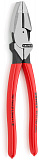 Lineman s Pliers Плоскогубцы KNIPEX электромонтажные, рез проволоки: средняя d 4.6 мм, твёрдая d 3 мм, L-240 мм, чёрные, 1К ручки