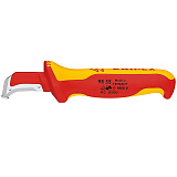 Нож KNIPEX для удаления изоляции VDE, с пяткой , нержавеющая хирургическая сталь, 180 мм, диэлектрический, 2-компонентная рукоятка SB