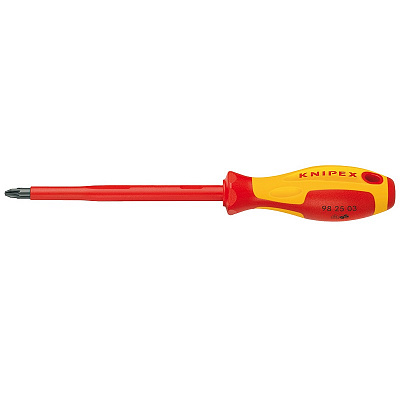 Отвертка KNIPEX VDE Pozidriv PZ1, длина стержня 80 мм, 187 мм, диэлектрическая, 2-компонентная рукоятка