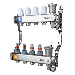 Коллекторная группа VALTEC НЕРЖ с регул. клап. и расх., 1х4 вых. Евроконус 3/4