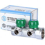 Коллектор регулирующий Stout хромированный 1/2x1, 2 выхода, плоское упл. (SMB-6849-011202)