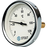 Термометр Stout биметаллический с погружной гильзой 50 мм , D80 мм, 0...120, 1/2