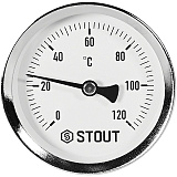 Термометр Stout биметаллический с погружной гильзой 50 мм, Dn 63 мм, 1/2 , 0...120С