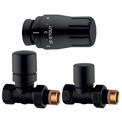 Комплект клапанов термостатических Stout Design черный, прямой 1/2 (SVTDK-0001-000015B)