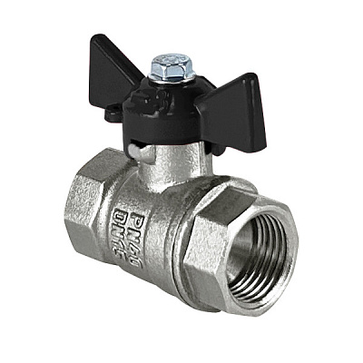 Кран шаровой Valfex латунный DeltaPro для воды 1 ВР/ВР бабочка, НИКЕЛИР-Й