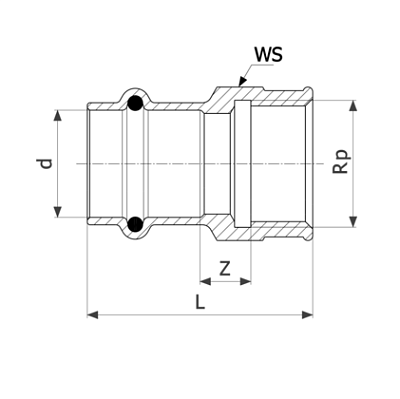 Соединительный элемент медный Viega Sanpress с SC-Contur d=35 (арт. 357 542)