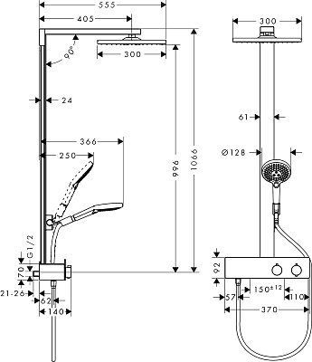 Душевая колонна Hansgrohe Raindance Showerpipe E 300 1jet 350 ST 27361000
