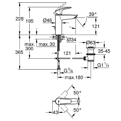 Смеситель для раковины Grohe Eurosmart New однорычажный, M-Size, хром
