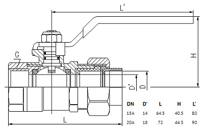 Кран шаровый Lavita PxFL(C) 15x1/2, с внутренней резьбой для газа, рычаг