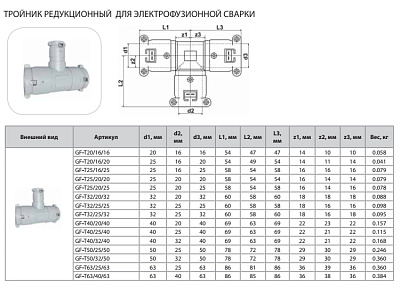 Тройник Thermaflex редукционный для электрофузионной сварки GF-T32/25/32