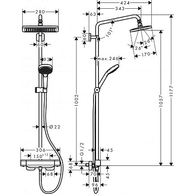 Душевая система Hansgrohe Croma E Showerpipe 280, хром