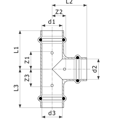 Тройник медный Viega Profipress с SC-Contur d=54, 54x54x54 (арт. 292 003)